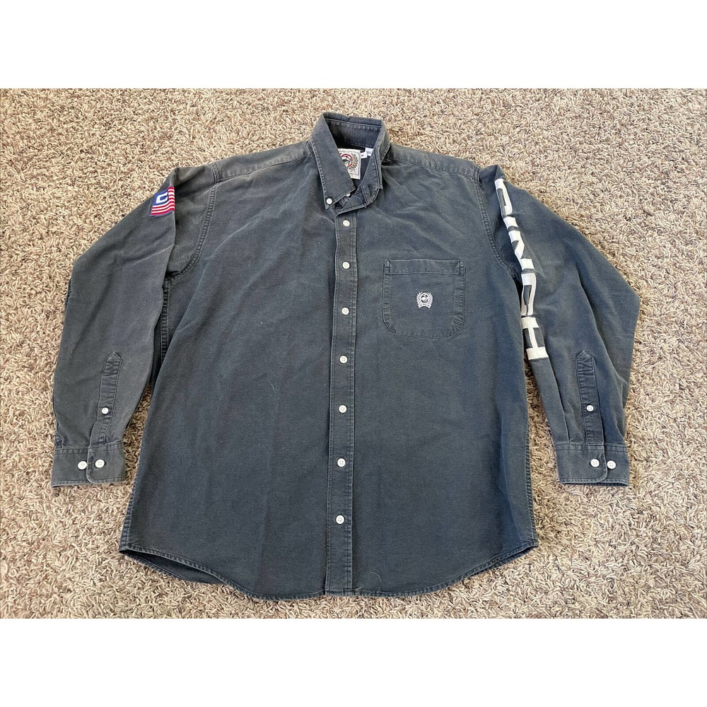 Cinch Embroidered USA Flag Spellout Sleeve Western Mens Shirt Medium Black Rodeo